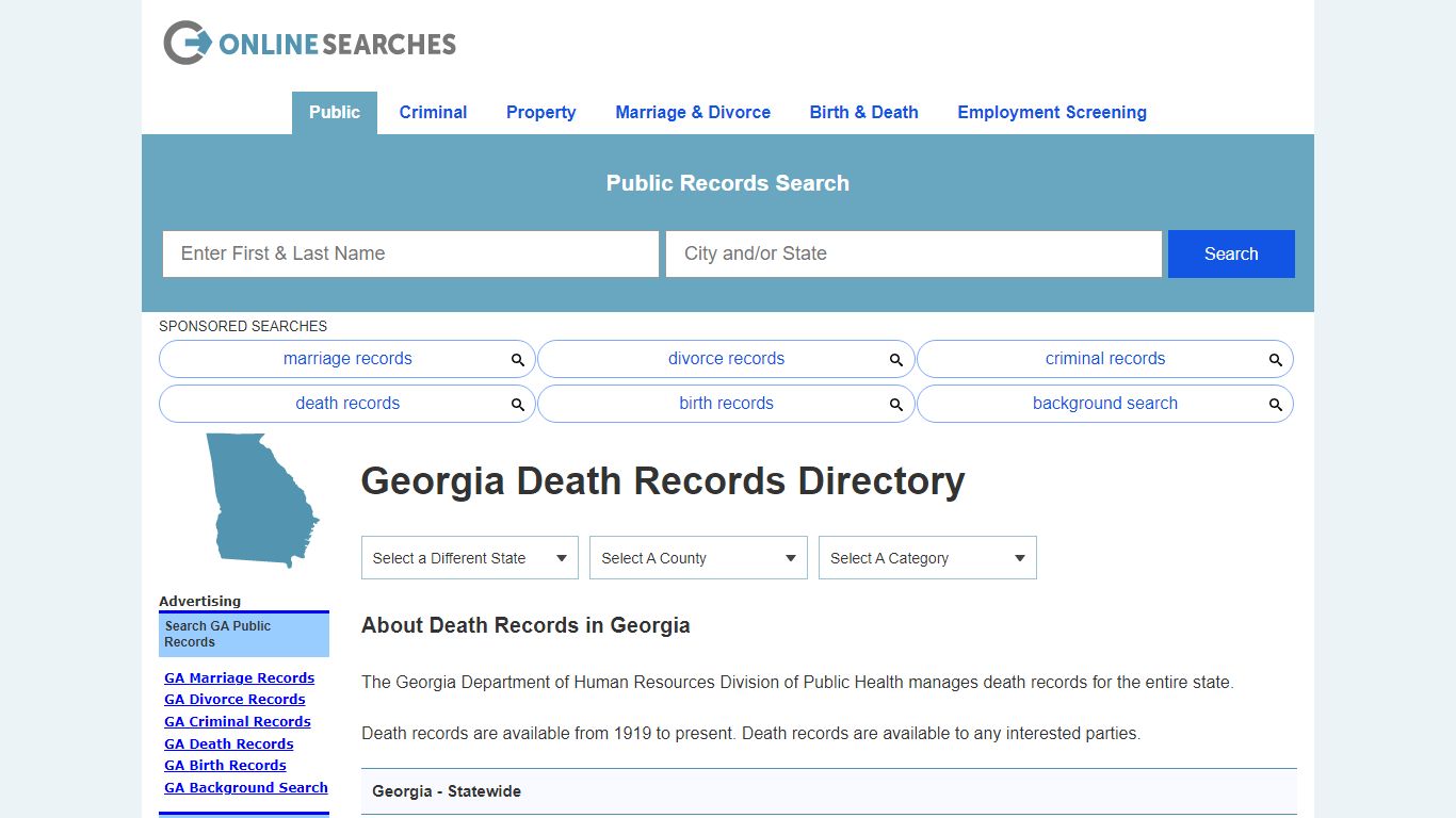 Georgia Death Records Search Directory