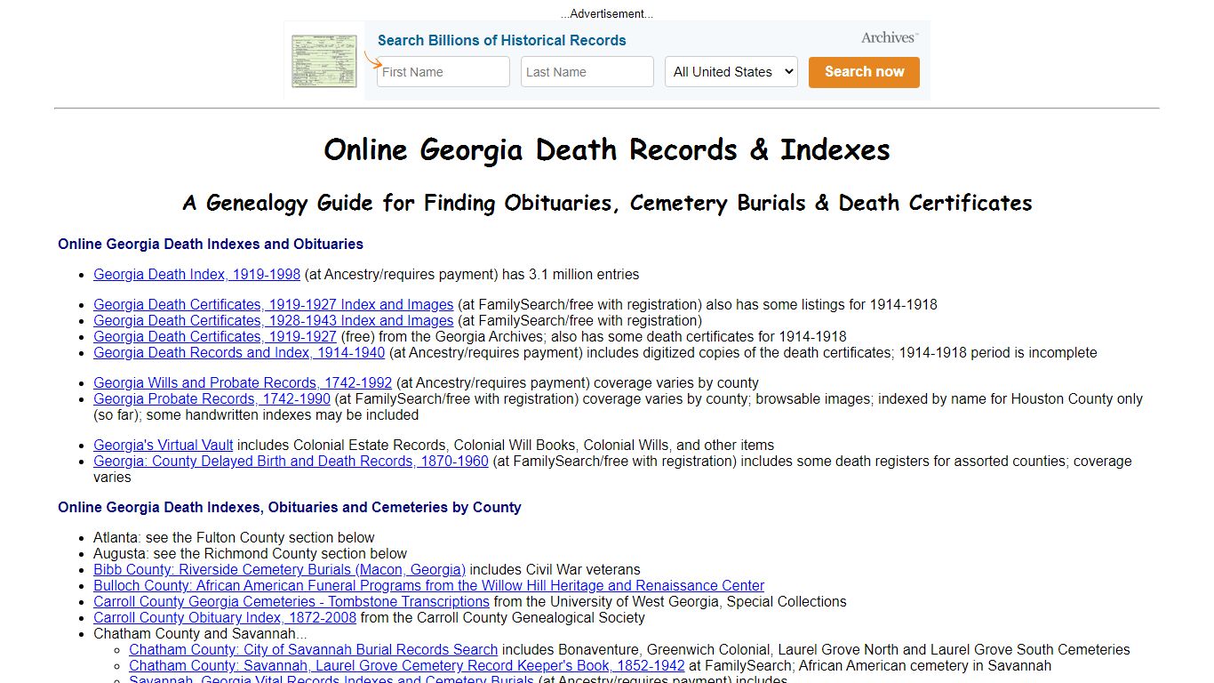 Online Georgia Death Indexes, Records & Obituaries